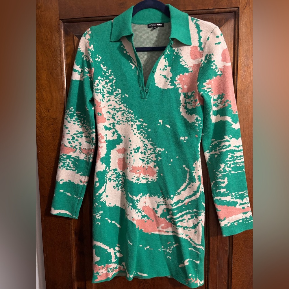Henley Stretch Sweater Mini Dress - Size M